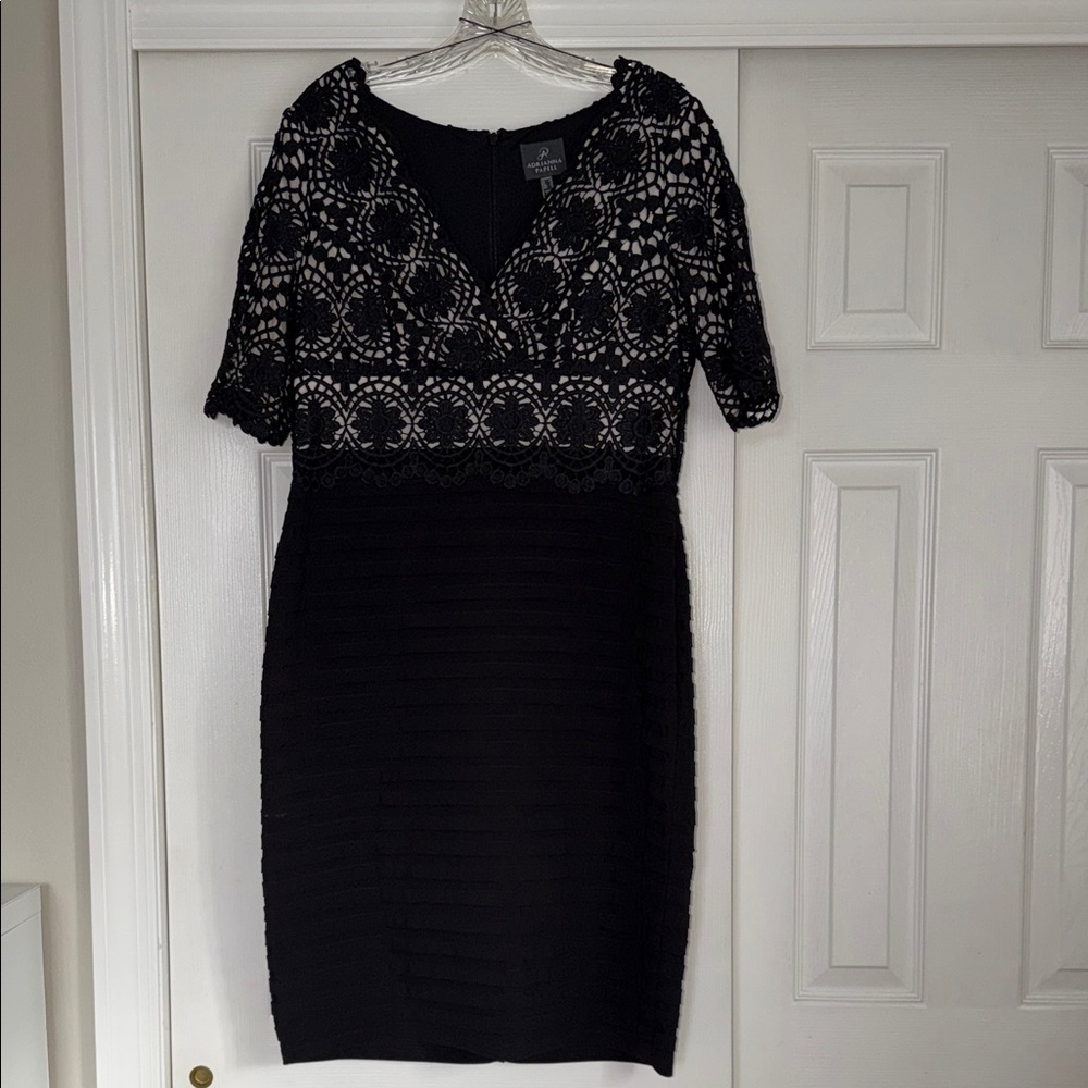 Adrianna Papell Black Lace Midi Dress